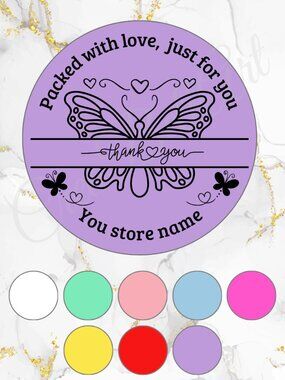 100 Butterfly  thank you  sticker for business 2 inch round sticker